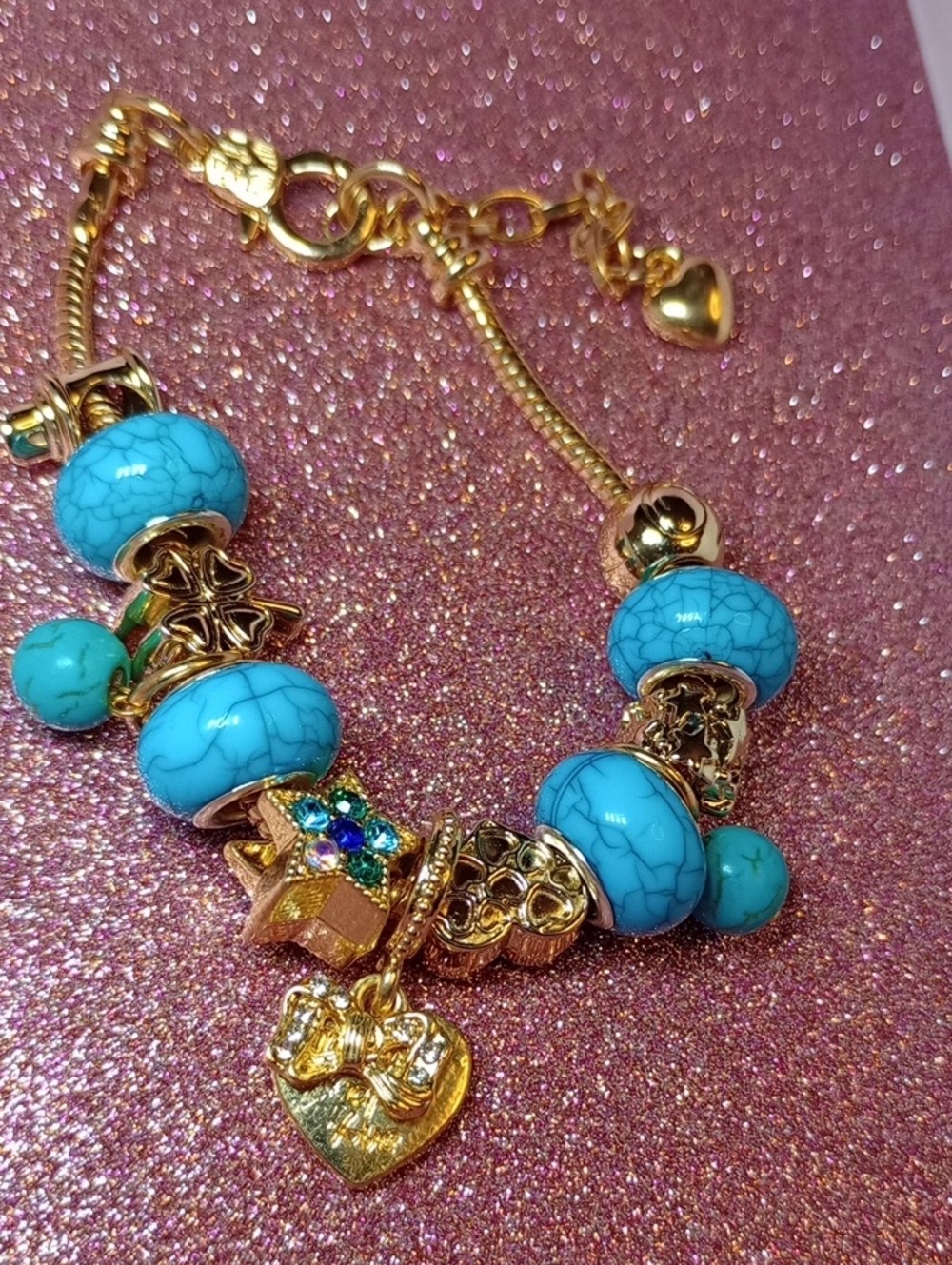 Gold-Tone Turquoise Bead Charm Bracelet